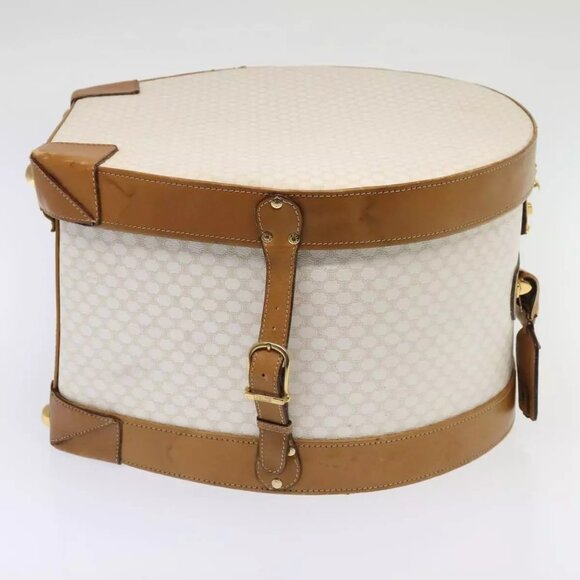 CELINE Macadam Canvas Hat Case Trunk PVC Leather White Authentic - Picture 4 of 16